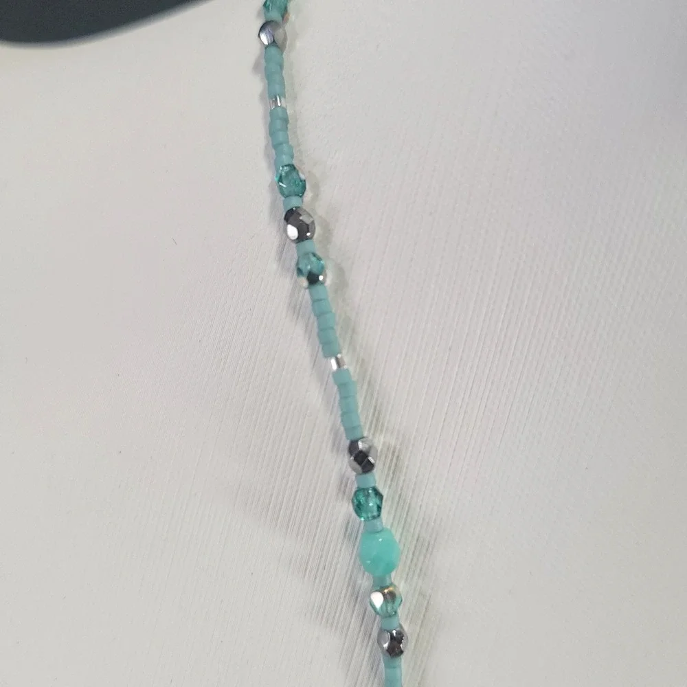 Holly Yashi Sterling Silver Beaded Necklace Turquoise Dainty Boho Glass Bead